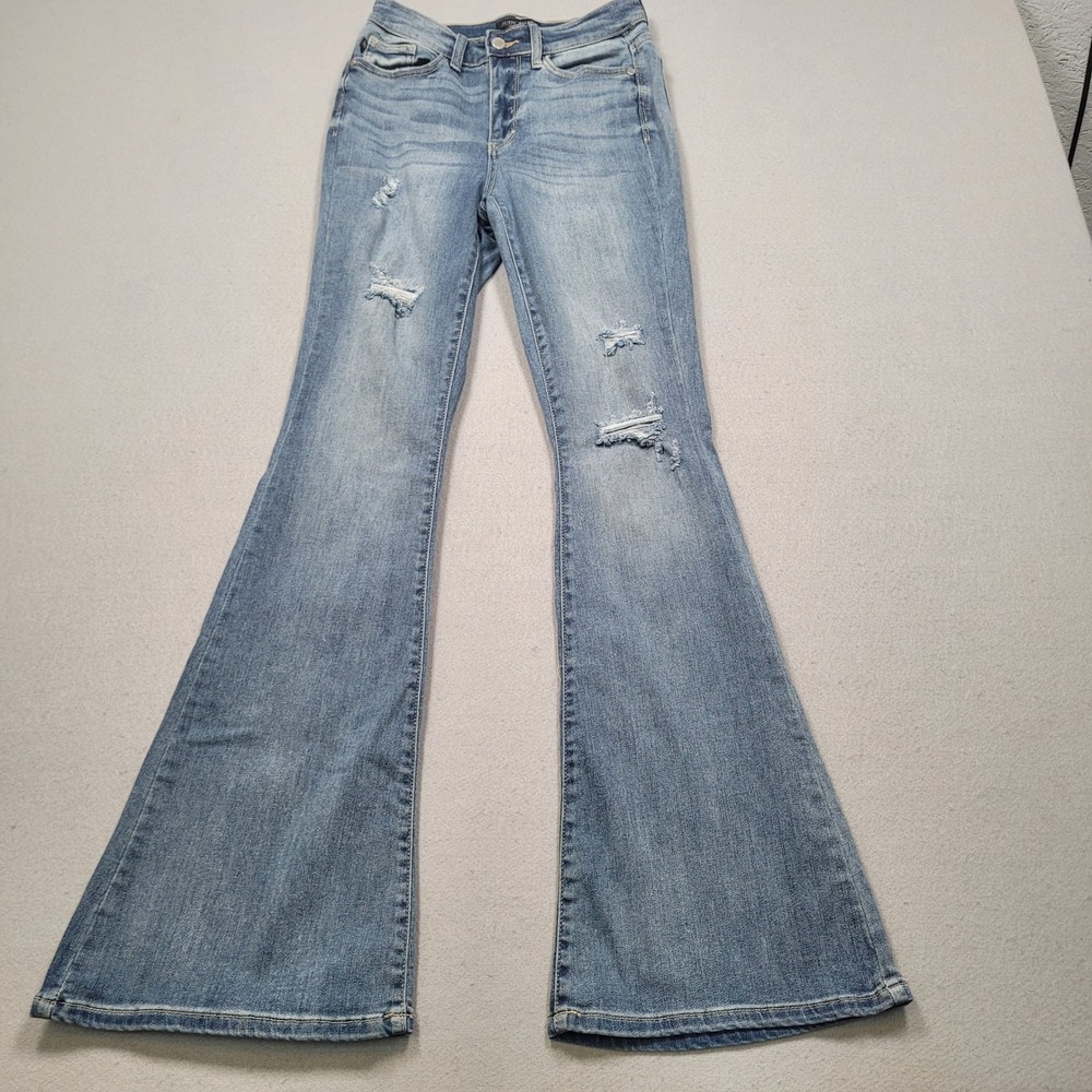 Judy Blue Womens Distressed Flare Leg Jeans Blue JB82377LT Size 1/25